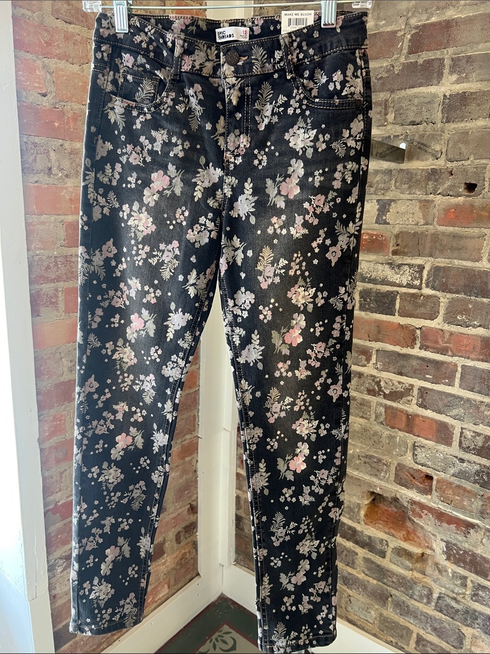 Girls Floral Print Skinny Jeans